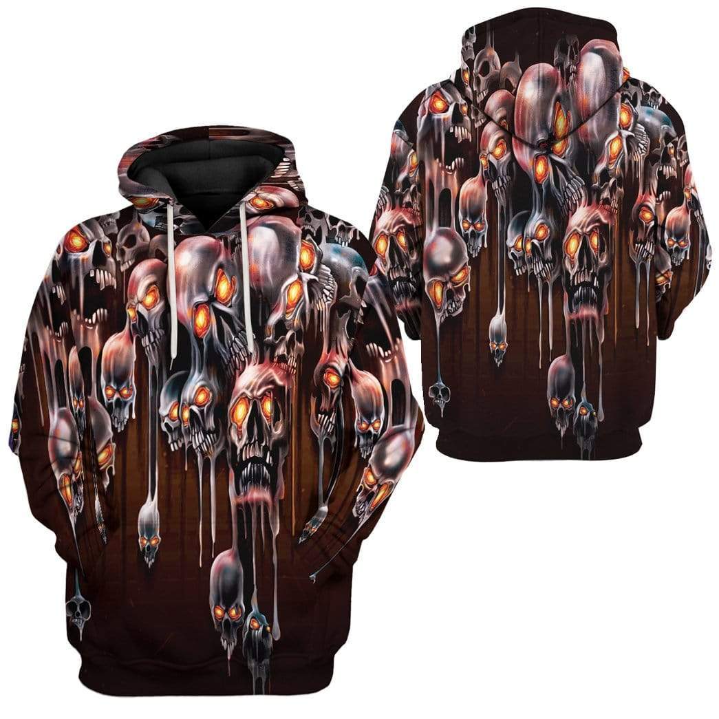 Gearhuman 3D Melting Skulls Custom Fleece Hoodie Apparel GV20041 3D Custom Fleece Hoodies 