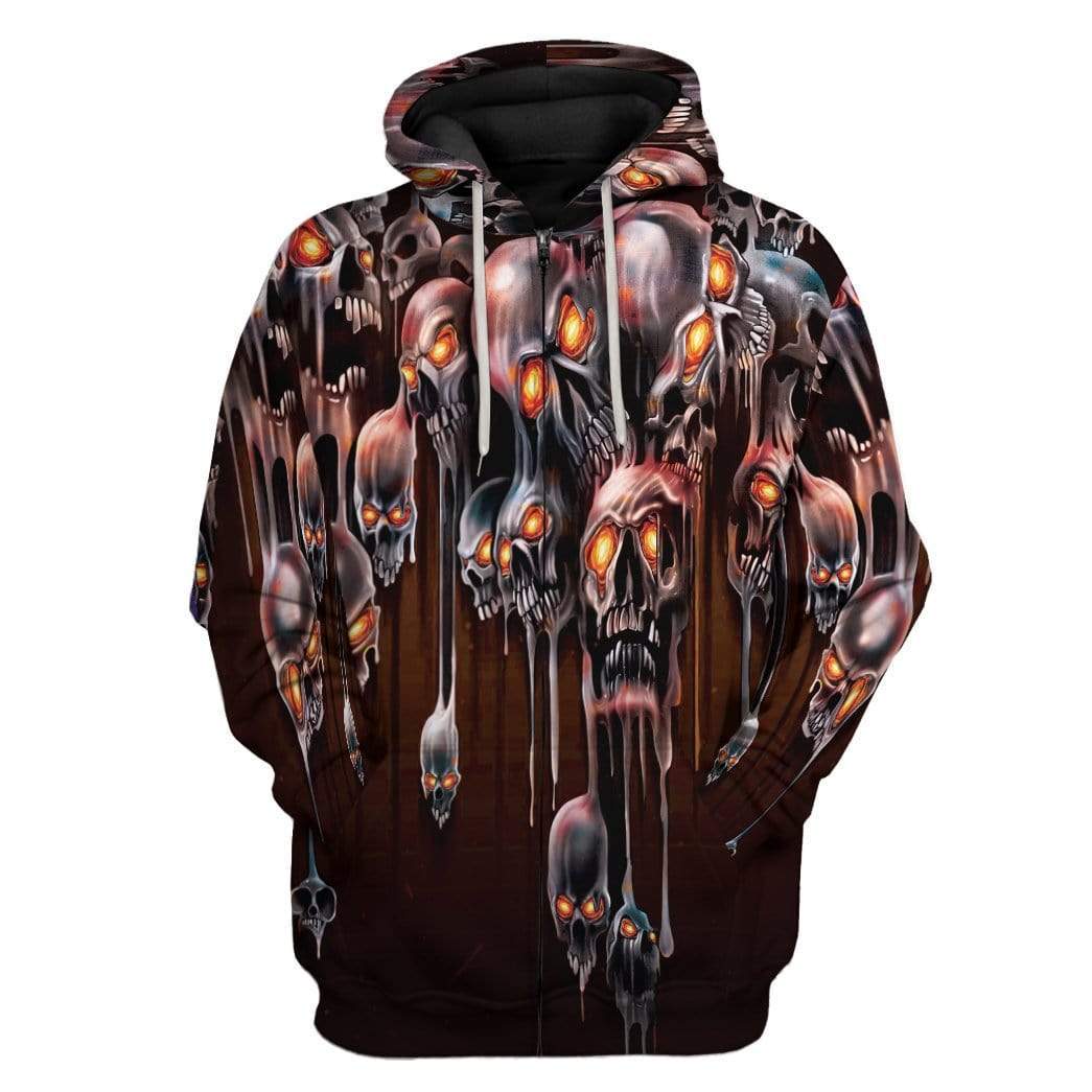 Gearhuman 3D Melting Skulls Custom Fleece Hoodie Apparel GV20041 3D Custom Fleece Hoodies Zip Hoodie S 