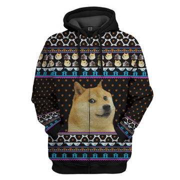 Gearhumans 3D Meme Doge Ugly Sweater Custom Hoodie Apparel