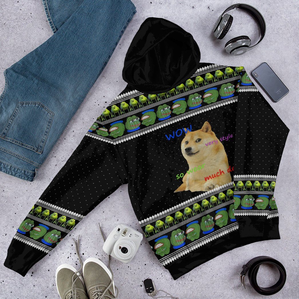Gearhuman 3D Meme Doge Wow Ugly Sweater Custom Hoodie Apparel GV09095 3D Custom Fleece Hoodies 
