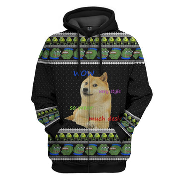 Gearhumans 3D Meme Doge Wow Ugly Sweater Custom Hoodie Apparel