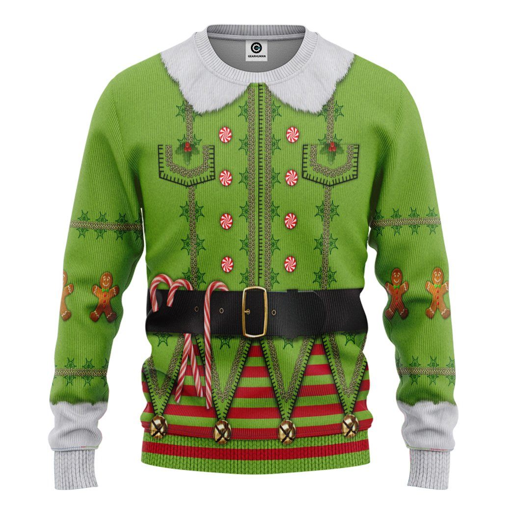 Gearhuman 3D Mens Ugly Christmas Elf Custom Tshirt Hoodie Apparel GJ07102 3D Apparel Long Sleeve S 