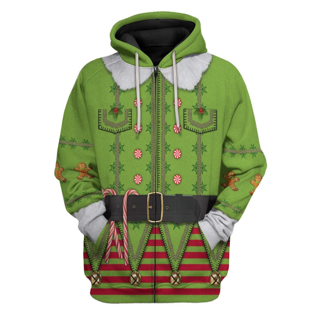Gearhuman 3D Mens Ugly Christmas Elf Custom Tshirt Hoodie Apparel GJ07102 3D Apparel Zip Hoodie S 