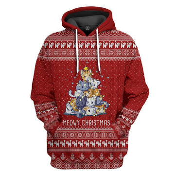 Gearhuman 3D Meowy Christmas Tree Custom Tshirt Hoodie Apparel GC04111 3D Apparel Hoodie S 