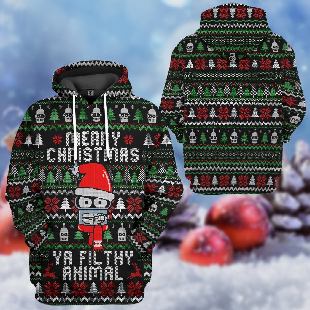 Gearhuman 3D Merry Christmas Ya Filthy Animal Custom Hoodie Apparel GW13101 3D Apparel 