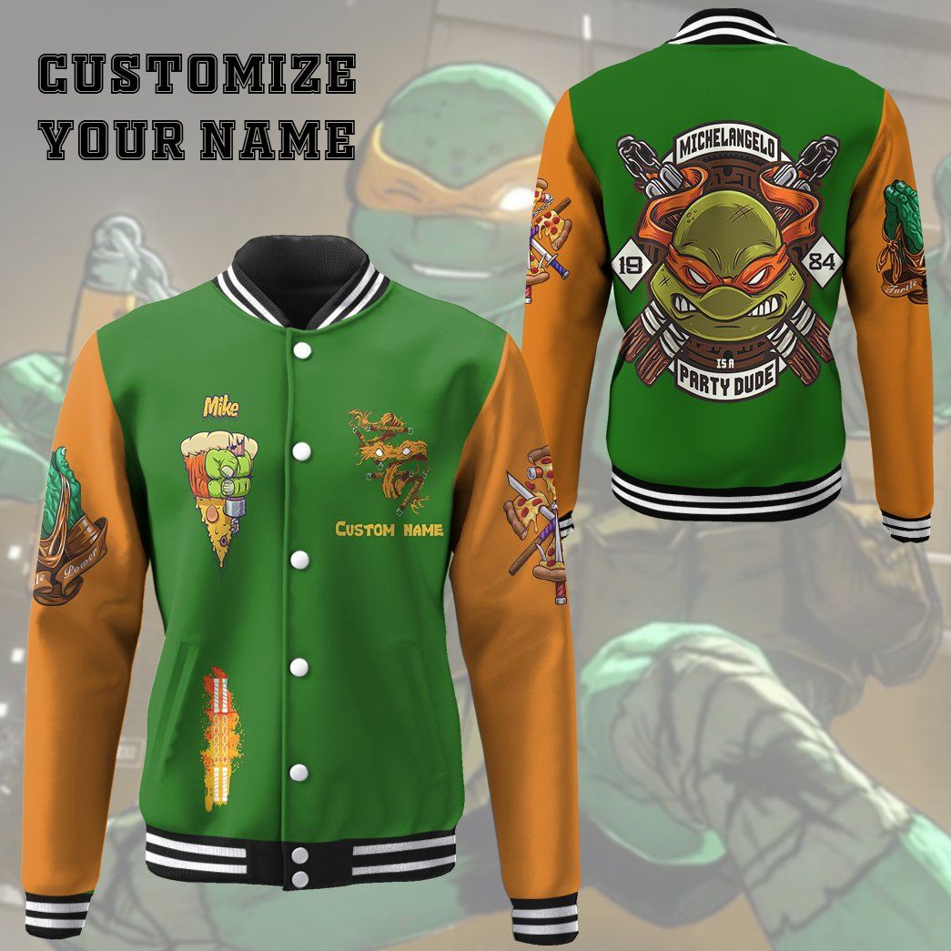 Gearhuman 3D Michelangelo TMNT Mike Mikey Cosplay Custom Baseball Jacket GV18013 Baseball Jacket 