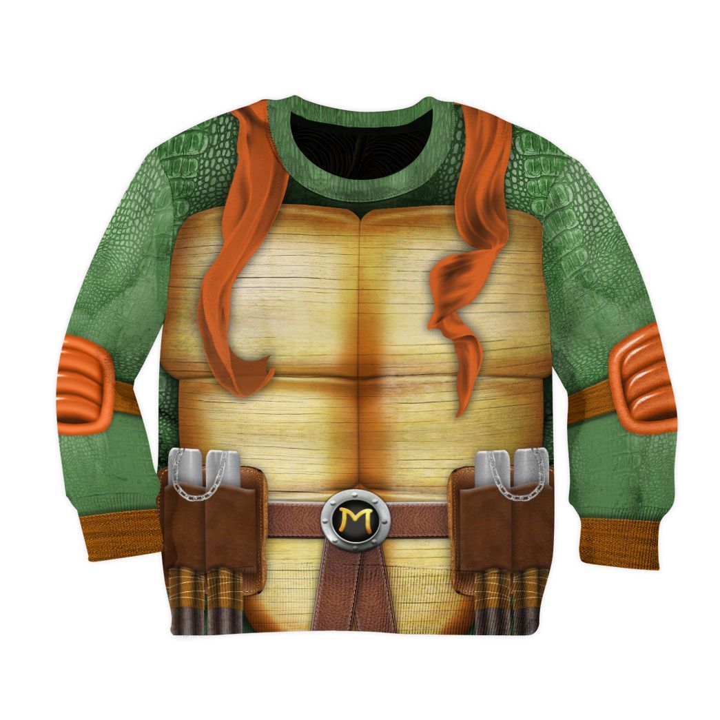 Gearhuman 3D Michelangelo TMNT Mike Mikey Cosplay Custom Kids CV07013 Kid 3D Apparel Kid Sweatshirt 2XS 