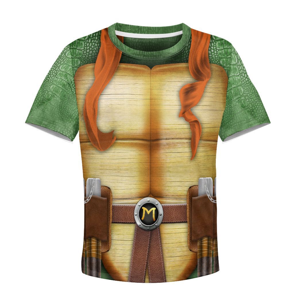Gearhuman 3D Michelangelo TMNT Mike Mikey Cosplay Custom Kids CV07013 Kid 3D Apparel Kid T-Shirt XS 