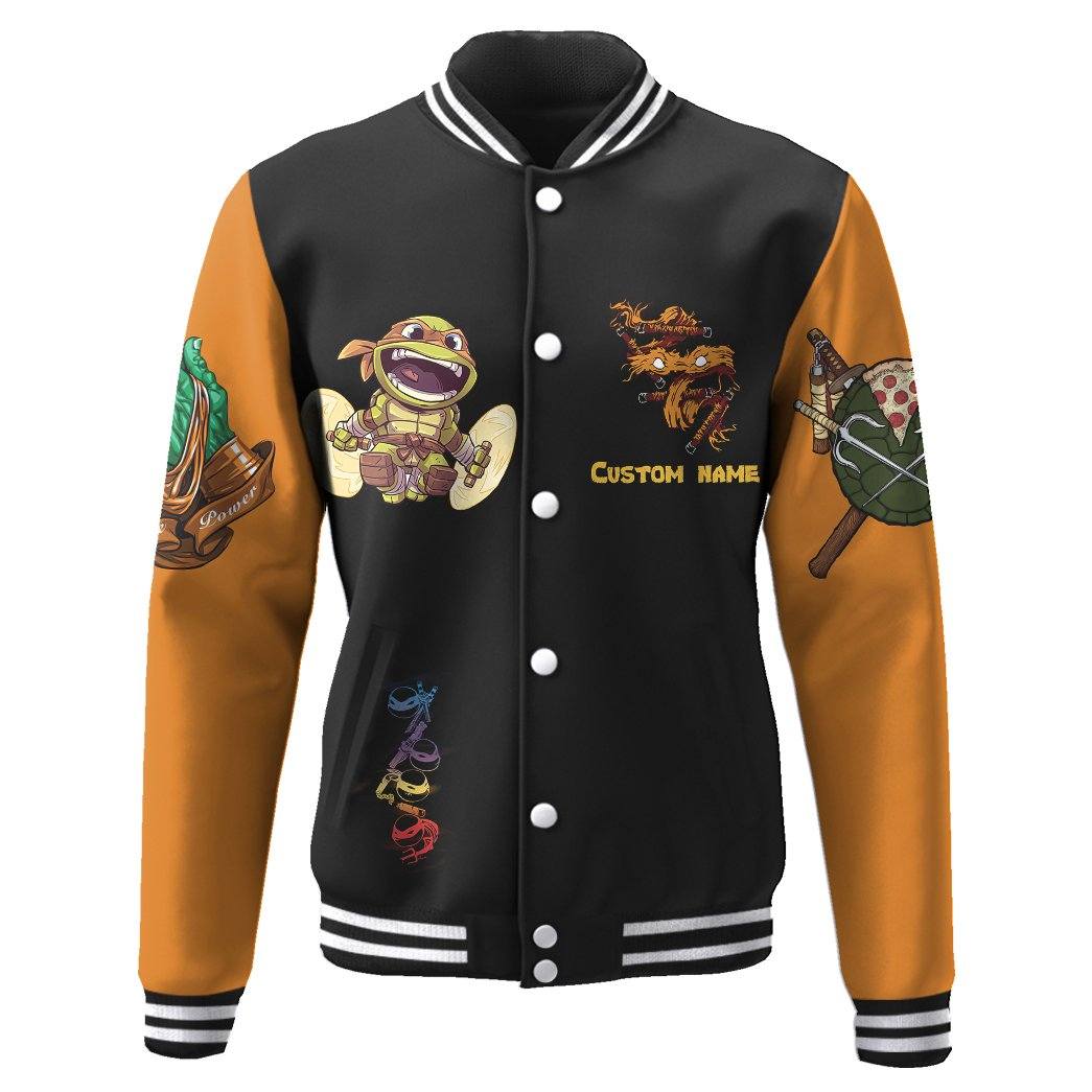 Gearhuman 3D Michelangelo TMNT Mike Mikey Cosplay Orange Custom Name Baseball Jacket GV180110 Baseball Jacket 