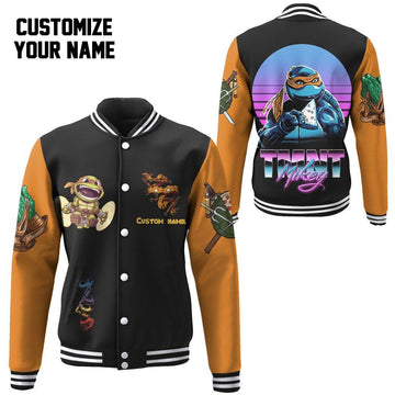 Gearhumans 3D Michelangelo TMNT Mike Mikey Cosplay Orange Custom Name Baseball Jacket