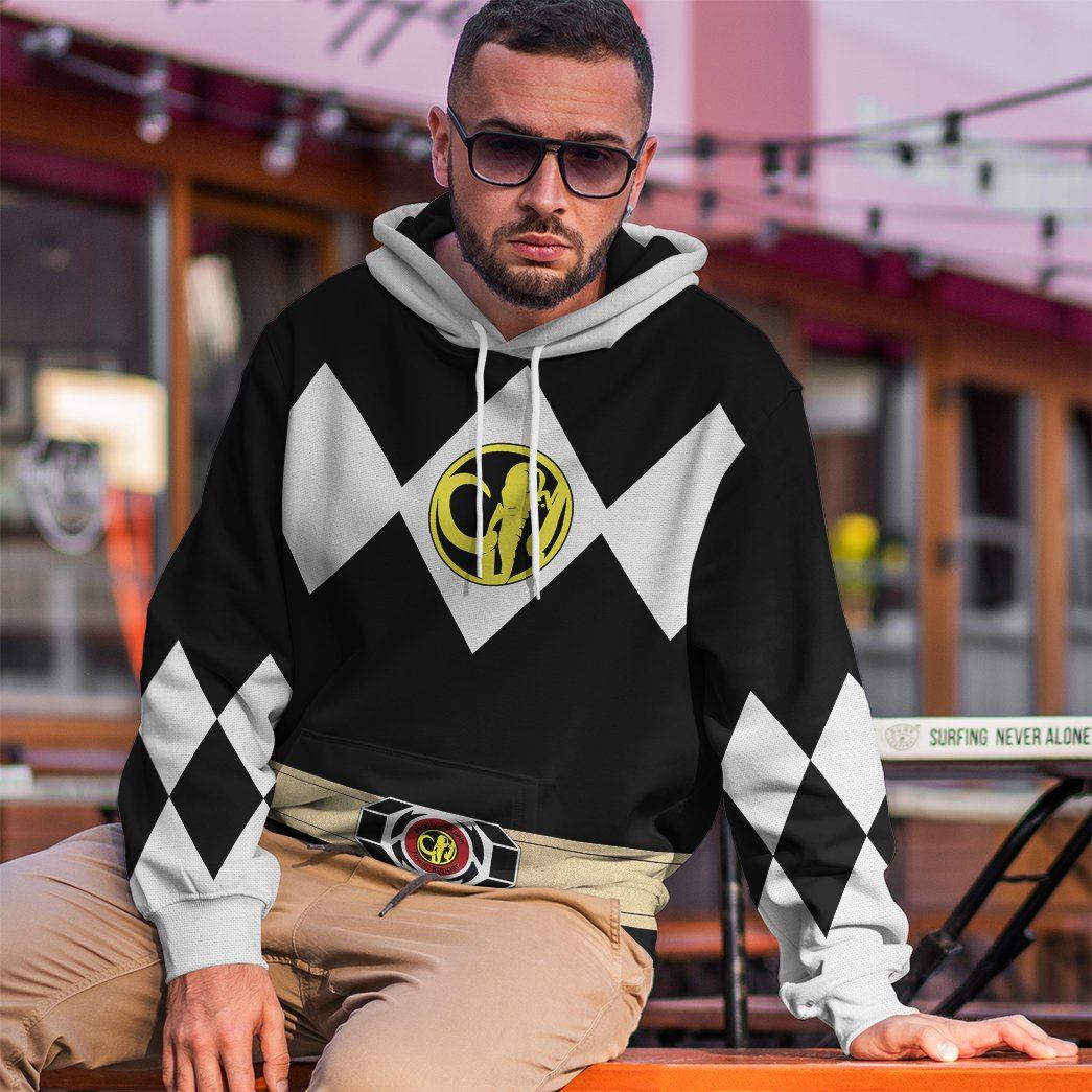 Gearhumans 3D Mighty Morphin Power Ranger Black Tshirt Hoodie Apparel