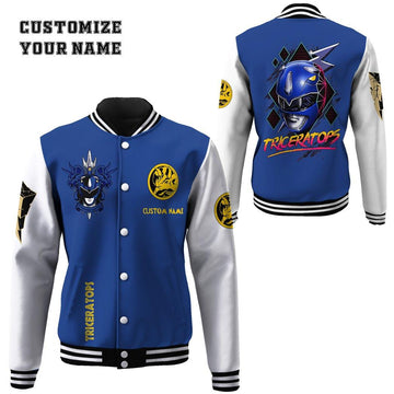 Gearhumans 3D Mighty Morphin Power Ranger Blue Custom Name Baseball Jacket