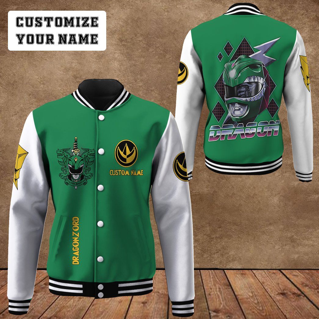 Gearhuman 3D Mighty Morphin Power Ranger Green Custom Name Baseball Jacket GK200110 Baseball Jacket 