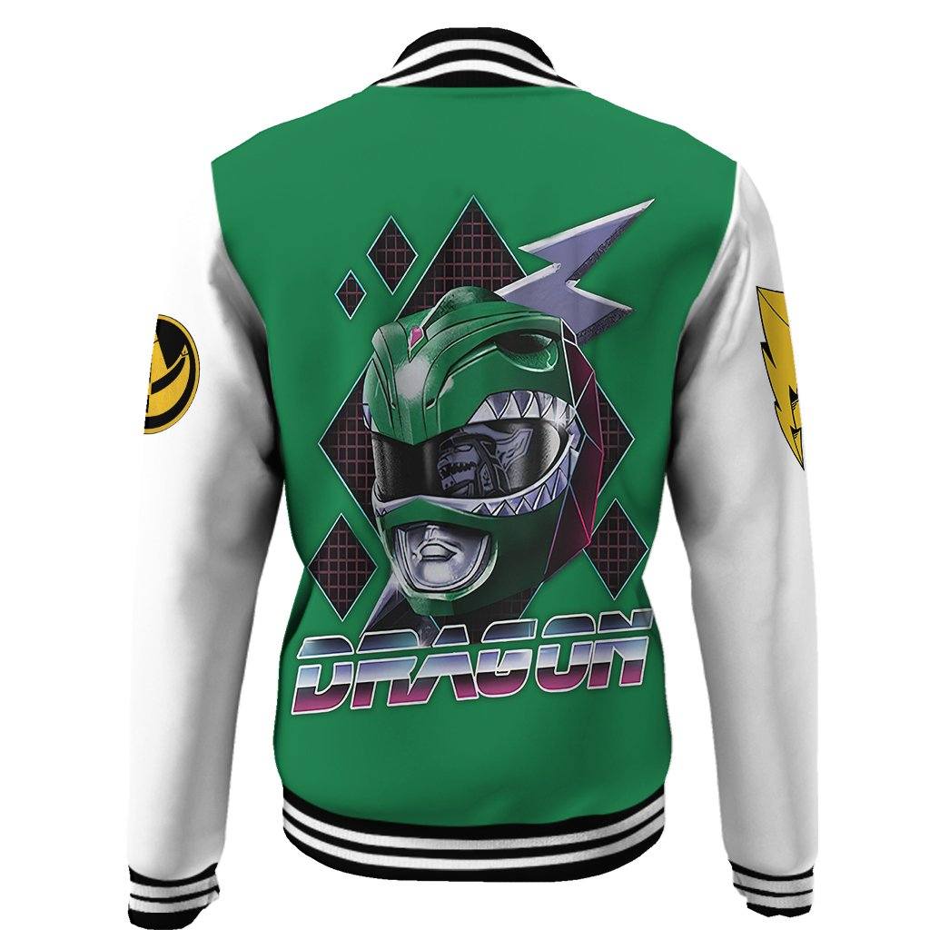 Gearhuman 3D Mighty Morphin Power Ranger Green Custom Name Baseball Jacket GK200110 Baseball Jacket 