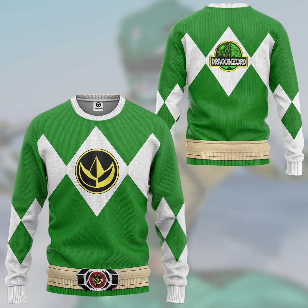 Gearhumans 3D Mighty Morphin Power Ranger Green Custom Name Baseball J