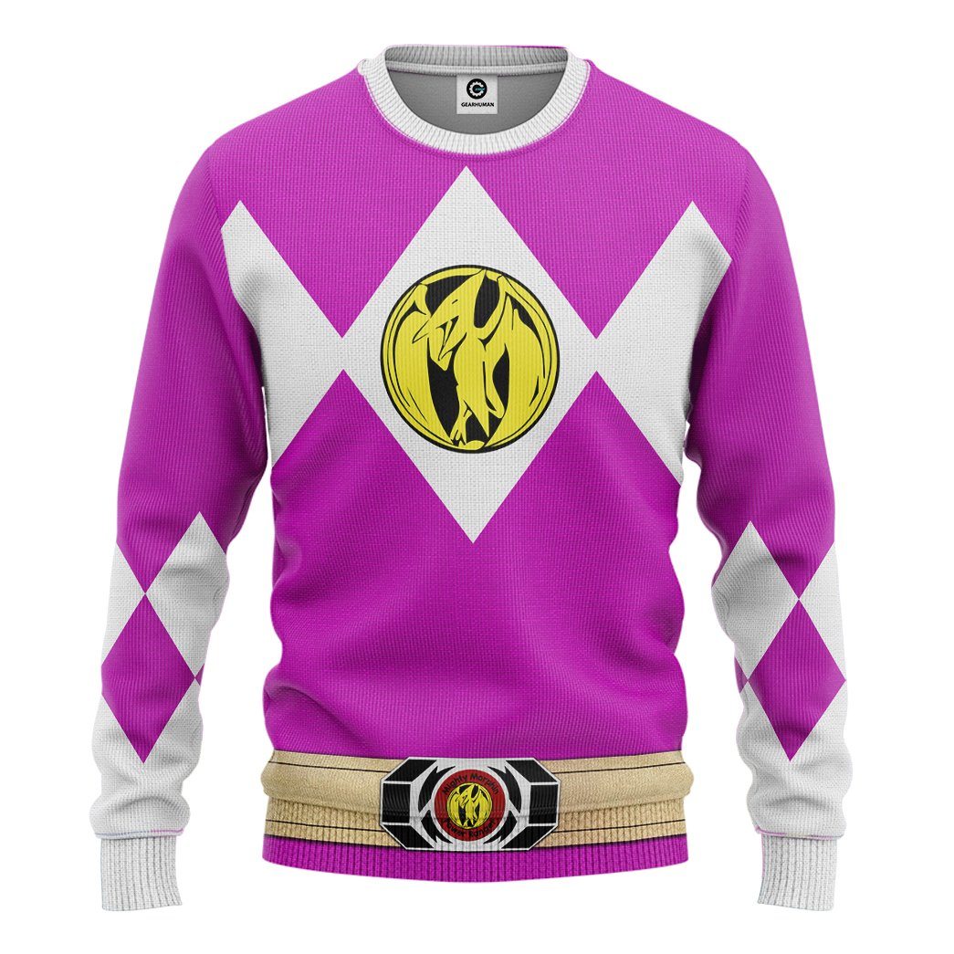 Gearhuman 3D Mighty Morphin Power Ranger Pink Tshirt Hoodie Apparel GK190116 3D Apparel Long Sleeve S 