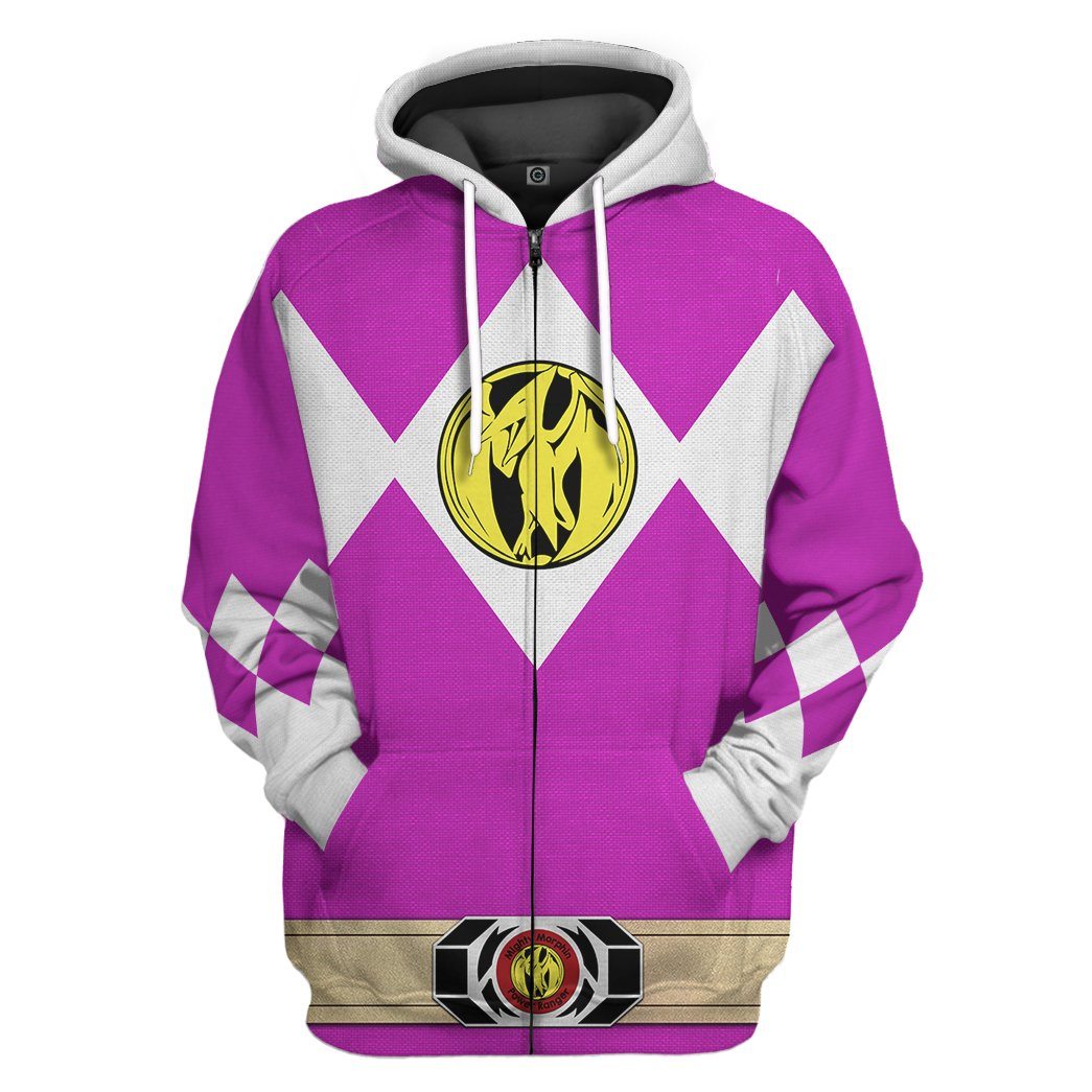 Gearhuman 3D Mighty Morphin Power Ranger Pink Tshirt Hoodie Apparel GK190116 3D Apparel Zip Hoodie S 