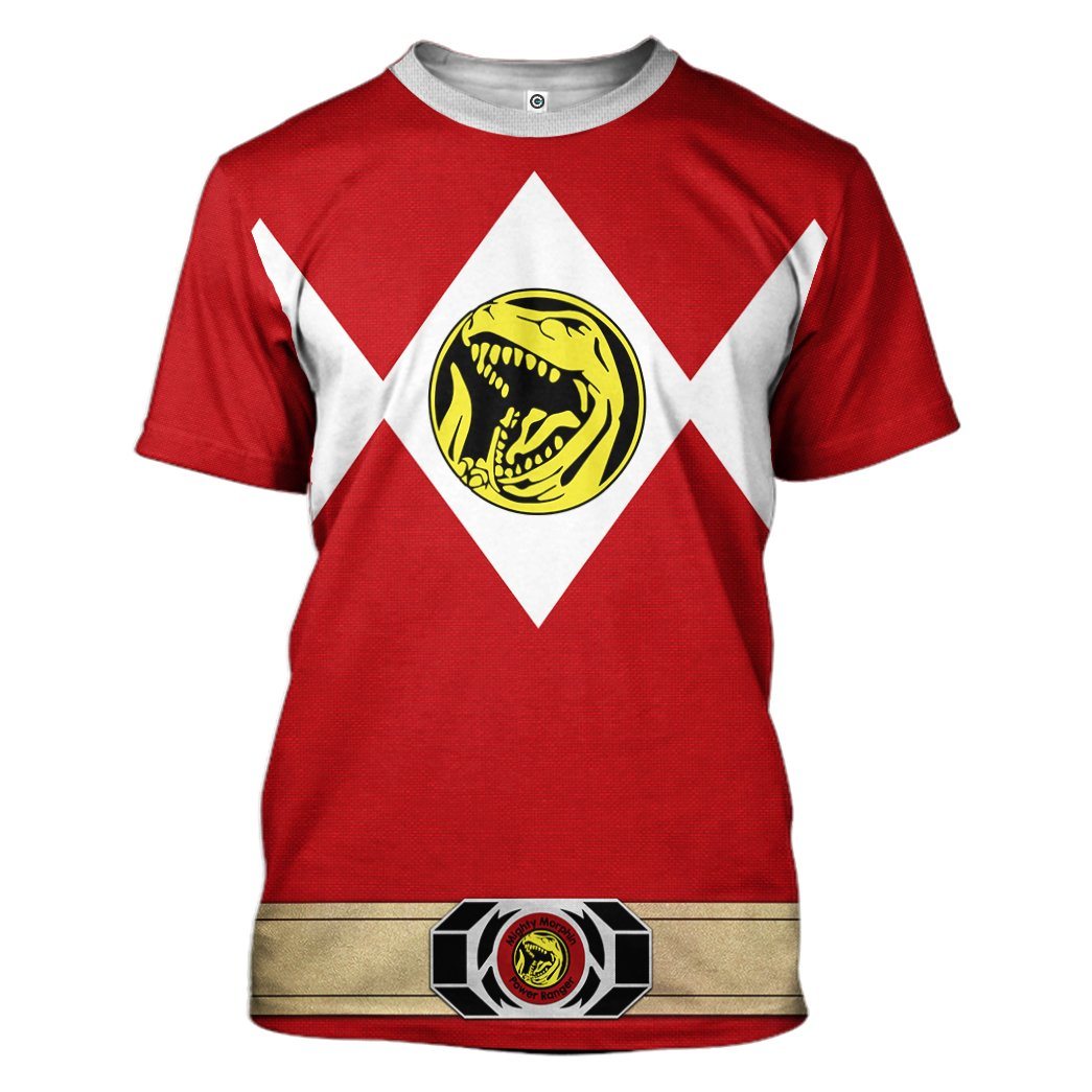 Gearhuman 3D Mighty Morphin Power Ranger Red Tshirt Hoodie Apparel GK190110 3D Apparel T-Shirt S 