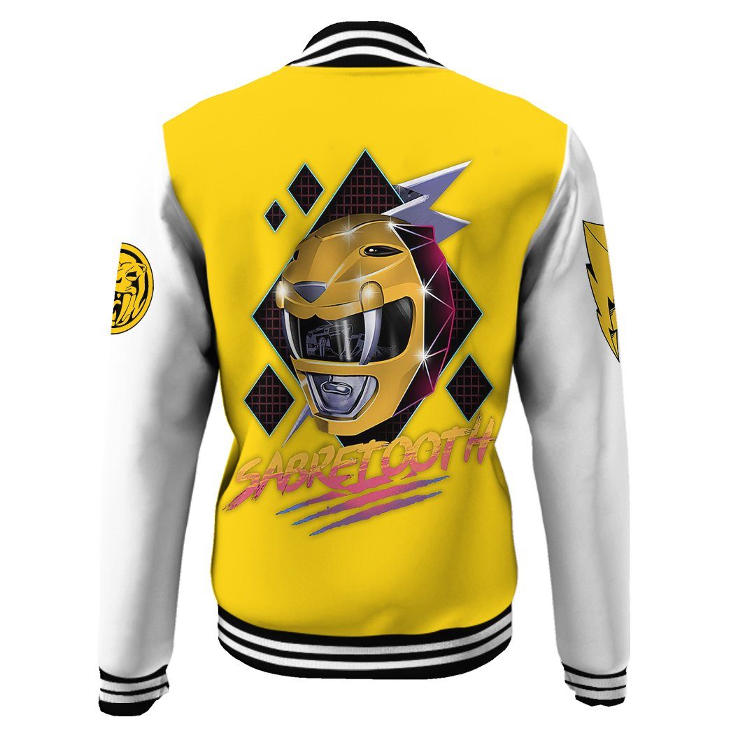 Gearhuman 3D Mighty Morphin Power Ranger Yellow Custom Name Baseball Jacket GK200113 Baseball Jacket 