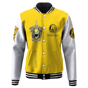 Gearhumans 3D Mighty Morphin Power Ranger Yellow Custom Name Baseball Jacket