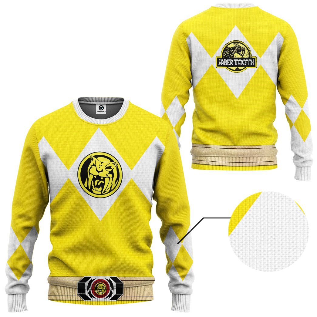 Gearhuman 3D Mighty Morphin Power Ranger Yellow Tshirt Hoodie Apparel GK190114 3D Apparel 