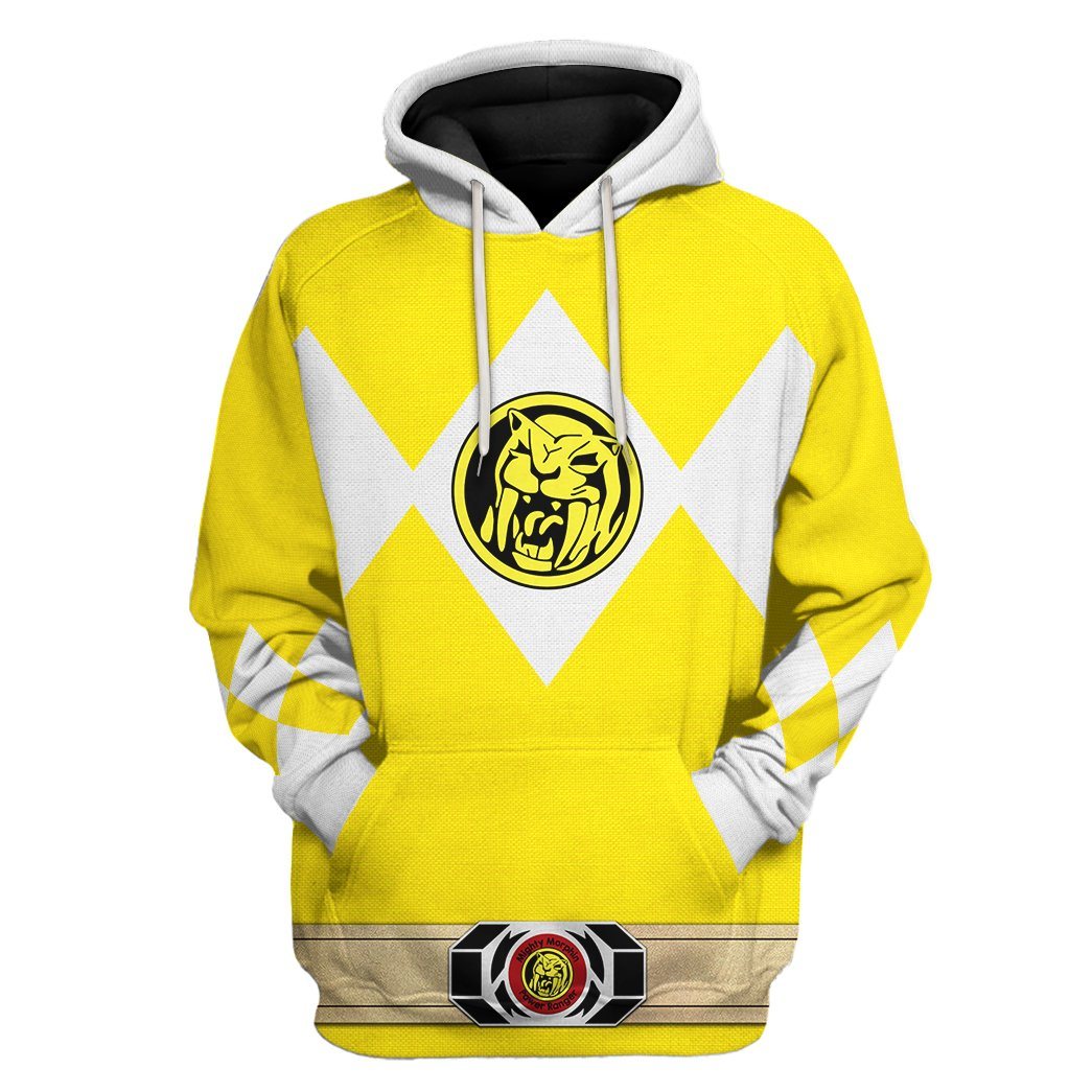 Gearhuman 3D Mighty Morphin Power Ranger Yellow Tshirt Hoodie Apparel GK190114 3D Apparel Hoodie S 