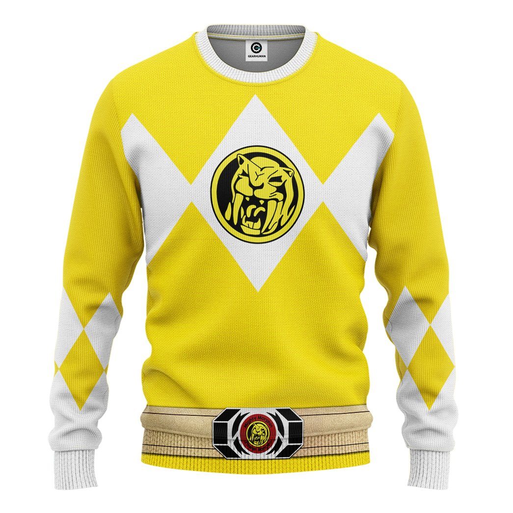 Gearhuman 3D Mighty Morphin Power Ranger Yellow Tshirt Hoodie Apparel GK190114 3D Apparel Long Sleeve S 