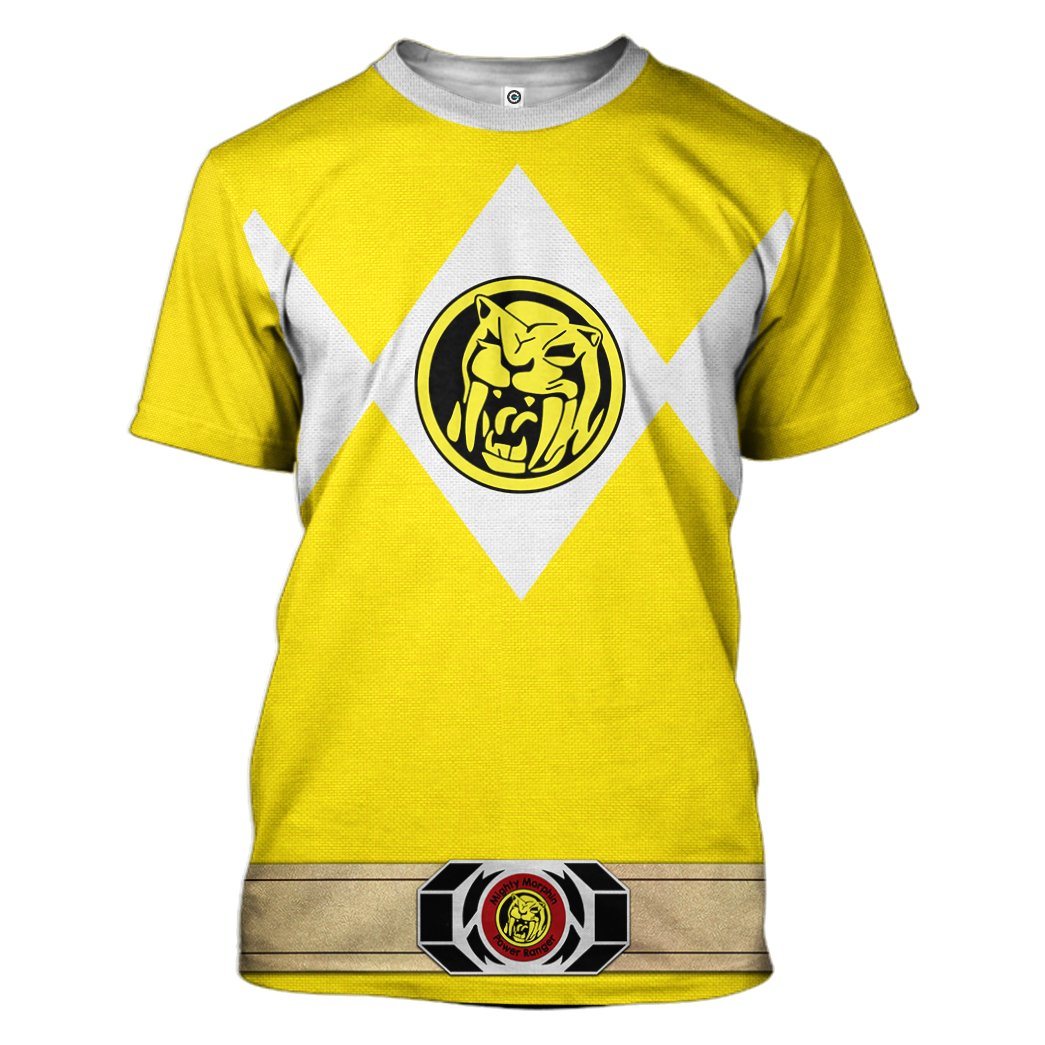 Gearhuman 3D Mighty Morphin Power Ranger Yellow Tshirt Hoodie Apparel GK190114 3D Apparel T-Shirt S 