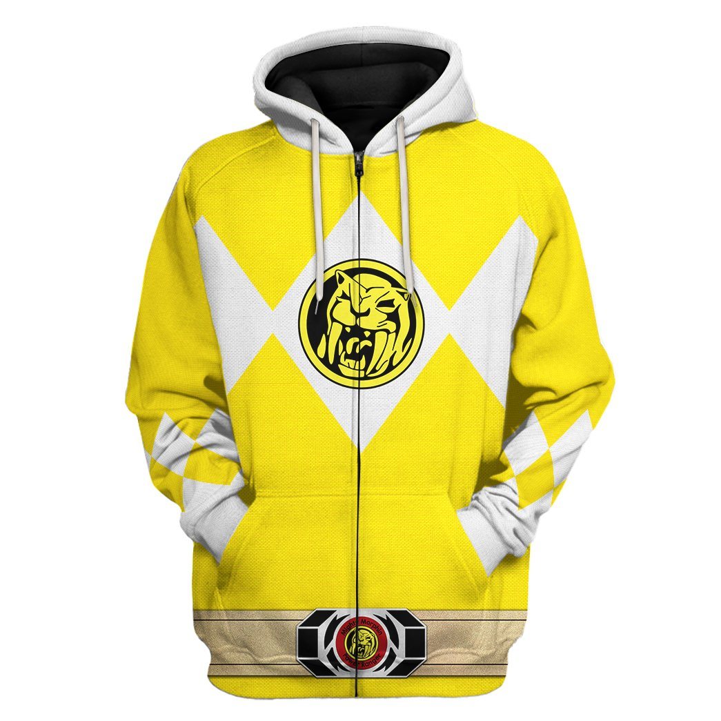 Gearhuman 3D Mighty Morphin Power Ranger Yellow Tshirt Hoodie Apparel GK190114 3D Apparel Zip Hoodie S 