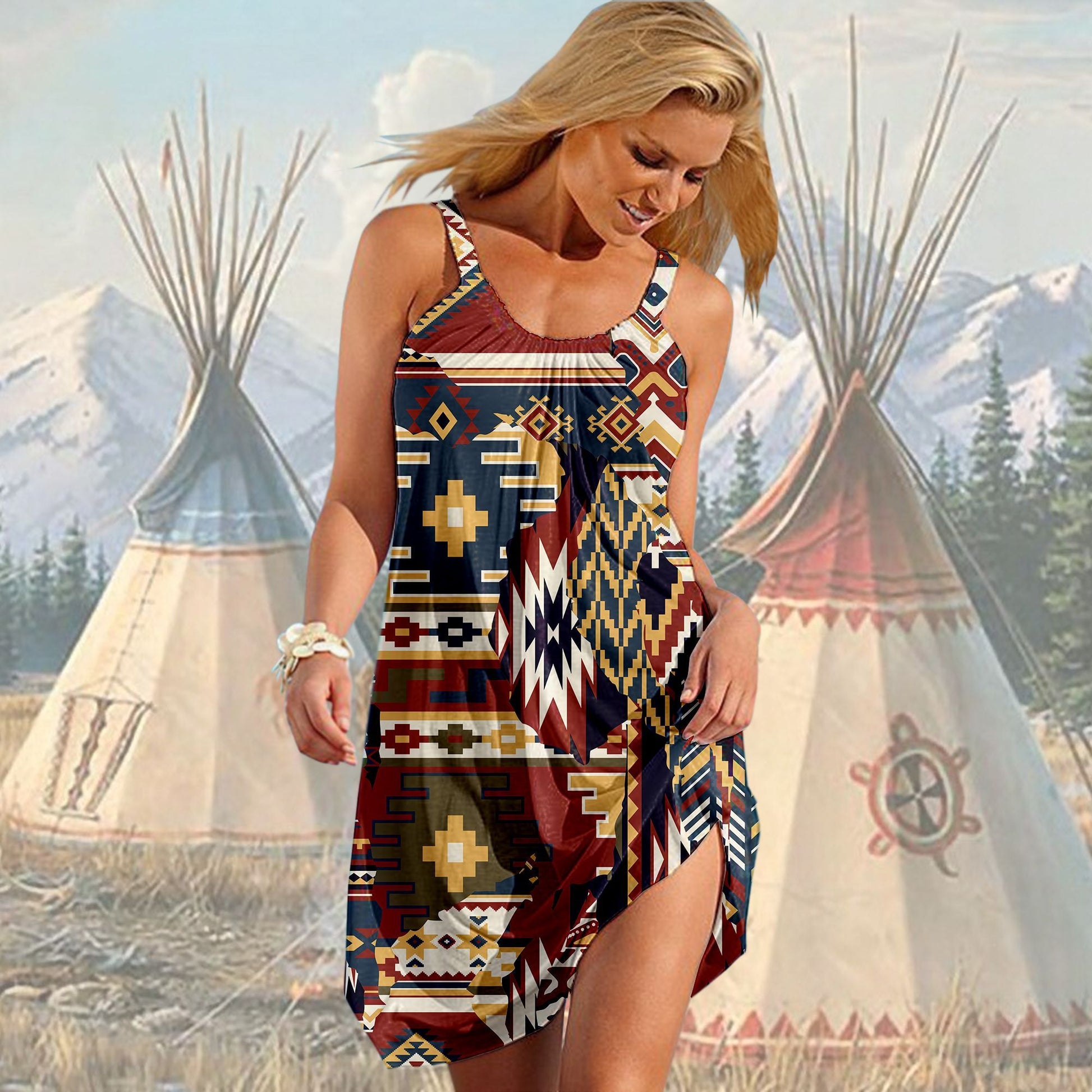Gearhuman 3D Mix American Native Fabric Sleeveless Beach Dress ZK2406215 Beach Dress 