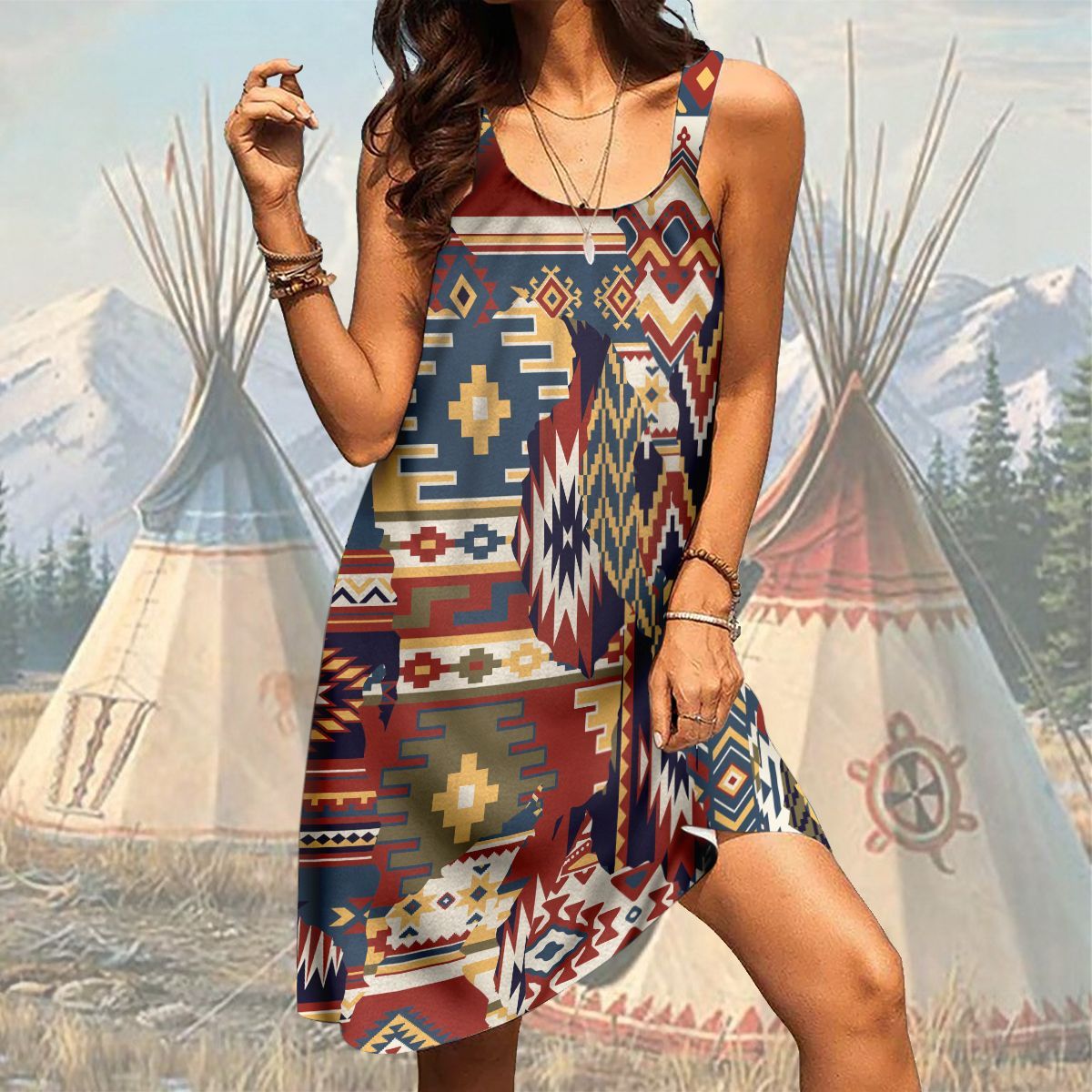 Gearhuman 3D Mix American Native Fabric Sleeveless Beach Dress Gearhuman 3D Mix American Native Fabric Sleeveless Beach Dress
