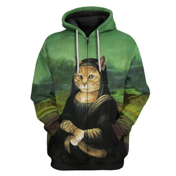 Gearhumans 3D Mona Lisa Cat Custom Hoodie Apparel