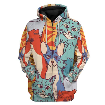 Gearhuman 3D Multi Color Cat Print Custom Hoodie Apparel GW21075 3D Custom Fleece Hoodies Zip Hoodie S 