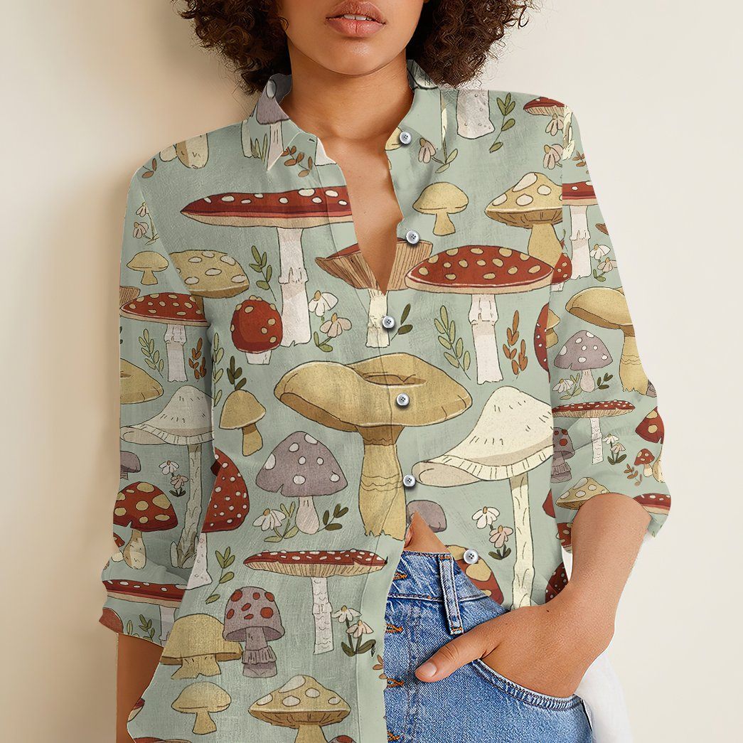 Gearhuman 3D Mushroom Linen Shirt For Woman GV300915 Linen Shirt 