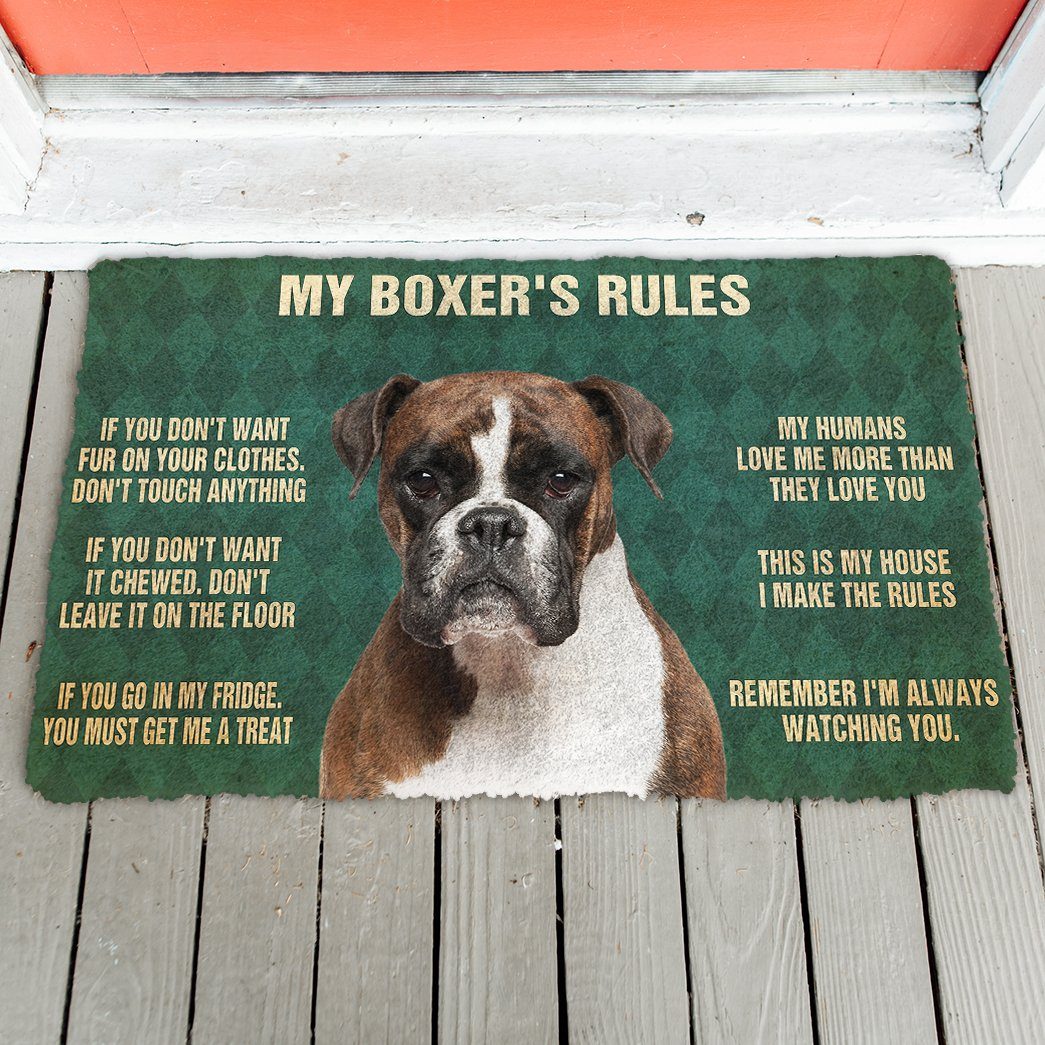Gearhumans 3D Boxer Dog Welcome To My House Rules Custom Doormat