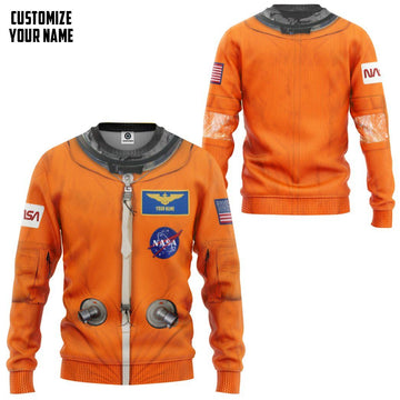 Gearhumans 3D NASA Orange Space Suit Custom Name Sweatshirt Apparel