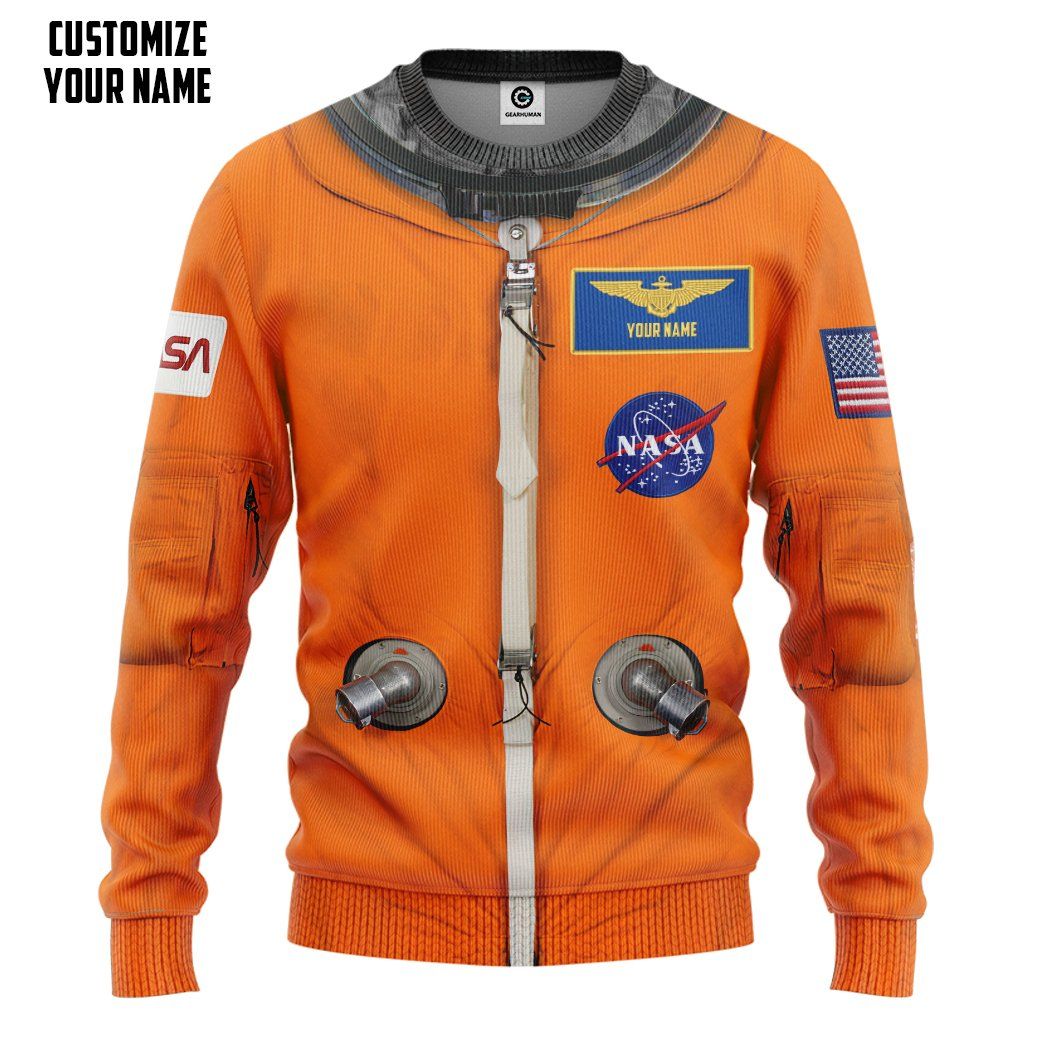 Gearhuman 3D NASA Orange Space Suit Custom Name Sweatshirt Apparel GW21096 Sweatshirt Sweatshirt S 