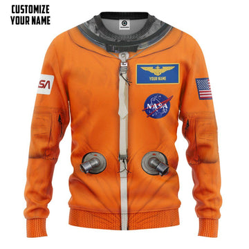 Gearhumans 3D NASA Orange Space Suit Custom Name Sweatshirt Apparel