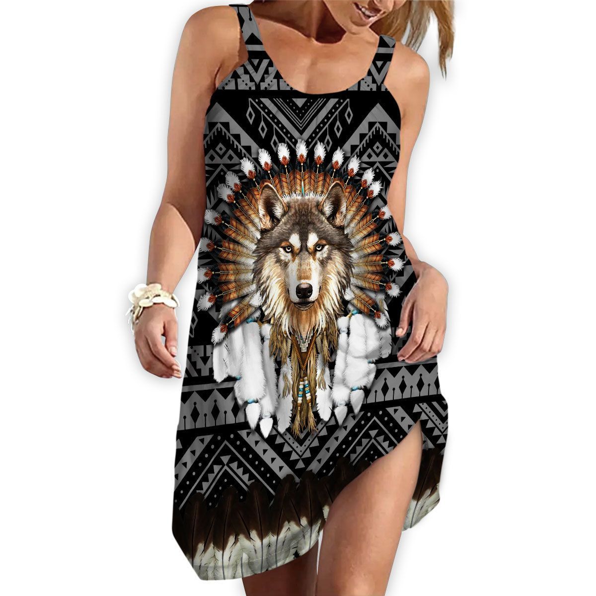 Gearhuman 3D Native American Sleeveless Beach Dress ZK2406211 Beach Dress 