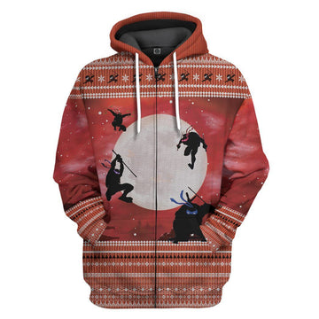 Gearhumans 3D Ninja Ugly Christmas Sweater Custom Hoodie Apparel