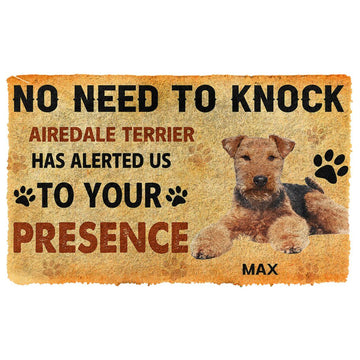 Gearhumans 3D No Need To Knock Airedale Terrier Dog Custom Name Doormat