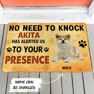 Gearhumans 3D No Need To Knock Akita Dog Custom Name Doormat