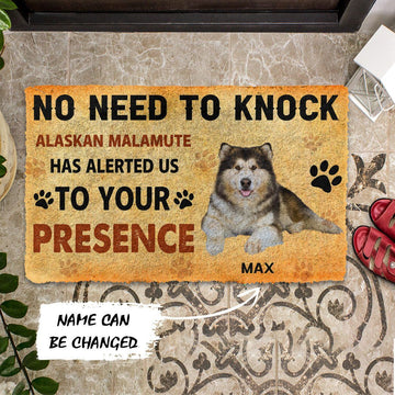 Gearhumans 3D No Need To Knock Alaskan Malamute Dog Custom Name Doormat