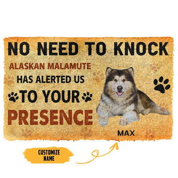 Gearhumans 3D No Need To Knock Alaskan Malamute Dog Custom Name Doormat