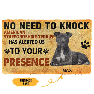Gearhumans 3D No Need To Knock American Staffordshire Terrier Dog Custom Name Doormat