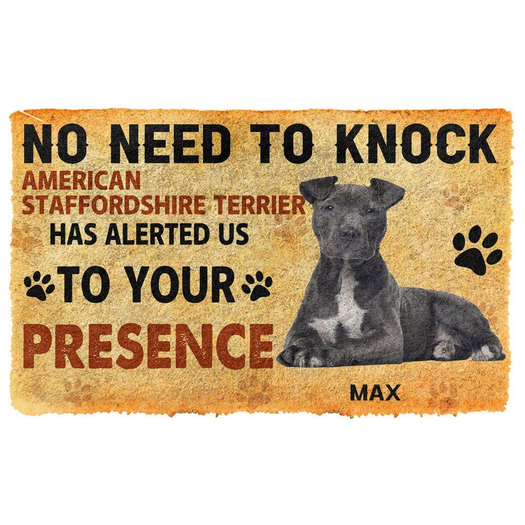 Gearhuman 3D No Need To Knock American Staffordshire Terrier Dog Custom Name Doormat GV270119 Doormat Doormat S(15,8''x23,6'')