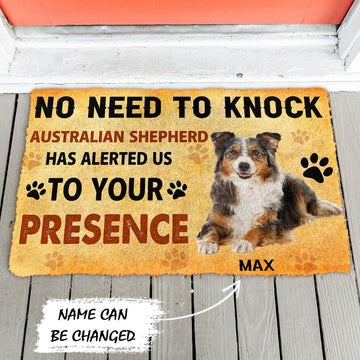 Gearhumans 3D No Need To Knock Australian Shepherd Dog Custom Name Doormat