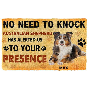 Gearhumans 3D No Need To Knock Australian Shepherd Dog Custom Name Doormat