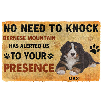 Gearhumans 3D No Need To Knock Bernese Mountain Dog Custom Name Doormat