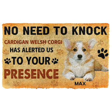 Gearhumans 3D No Need To Knock Cardigan Welsh Corgi Dogs Custom Name Doormat